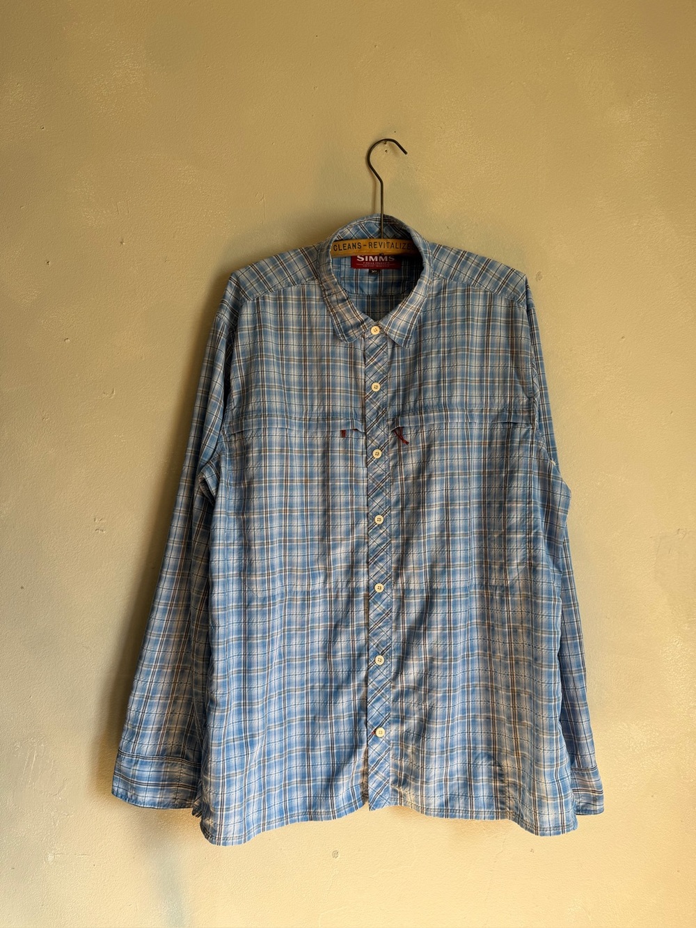Simms plaid fishing button up shirt